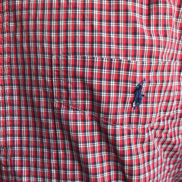 🚨B2G1 POLO RALPH LAUREN Red Blue White Striped Short Sleeve Cotton Button Up - Picture 3 of 4